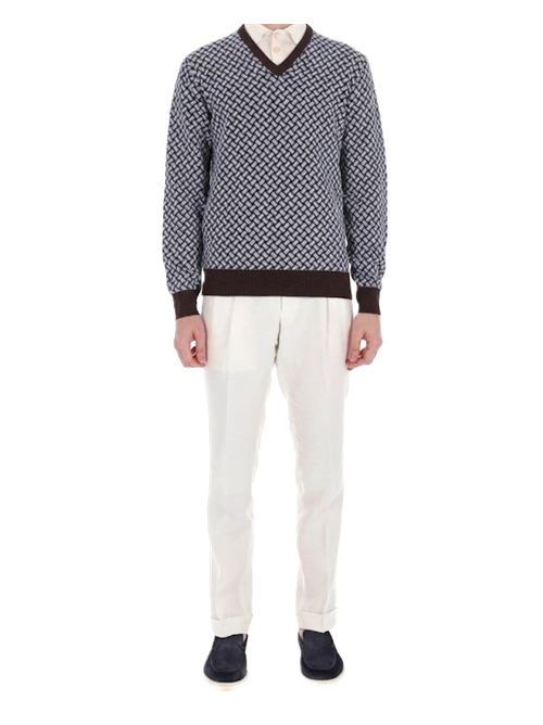 DrumohrMaglia scollo V fantasia biscottino in cotone Drumohr | D9LZ482N724 DUSTYB+560CHOCO